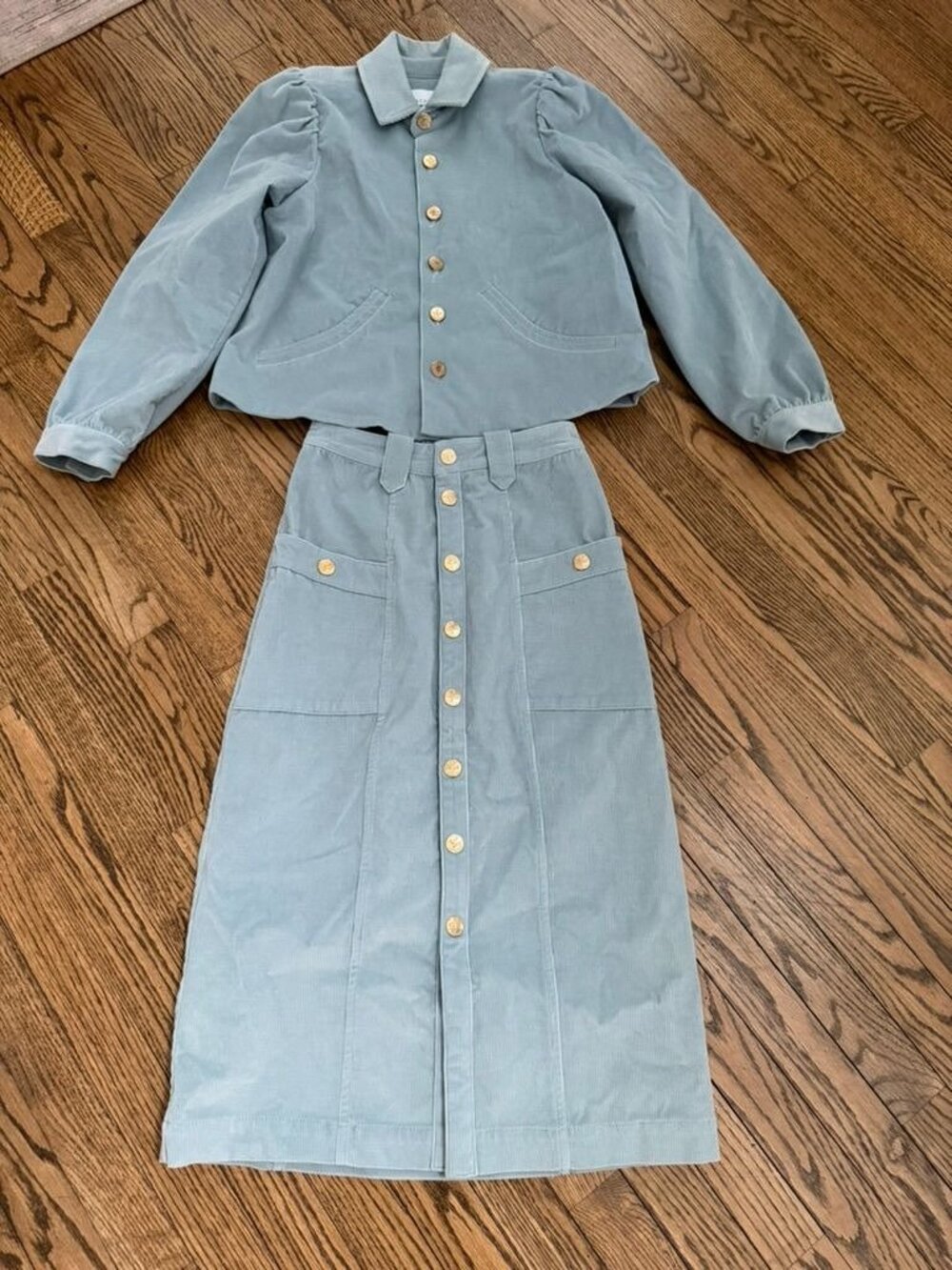 Cartolina 2 Piece Set Blue Corduroy Jacket + Skirt XXS - Picture 1 of 4